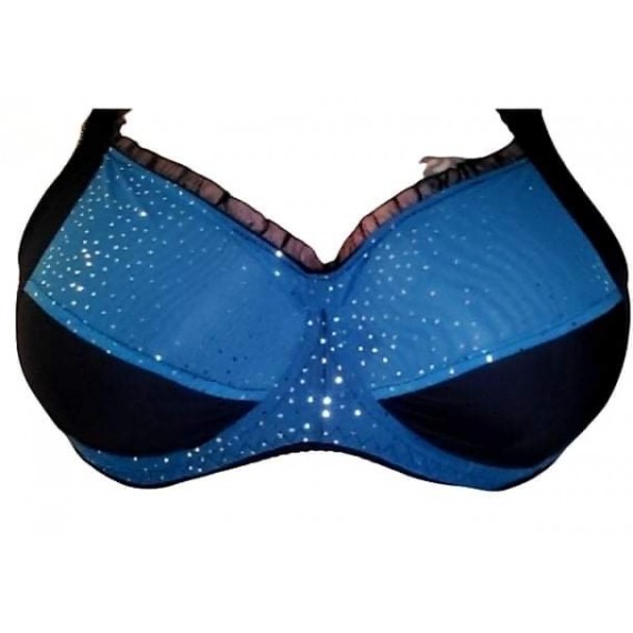 BH sett sort tricot med turkis glitter mesh | Sy din egen bh