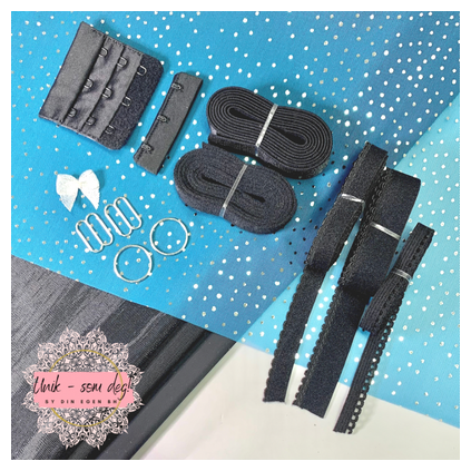 BH sett sort tricot med turkis glitter mesh | Sy din egen bh