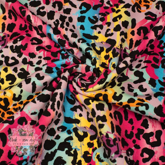 Mønstret french terry bomull - Leopard rosatoner