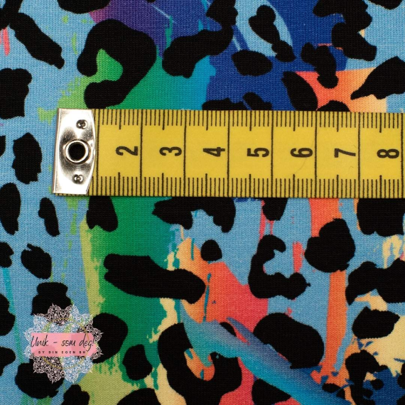Mønstret french terry bomull - Leopard blåtoner