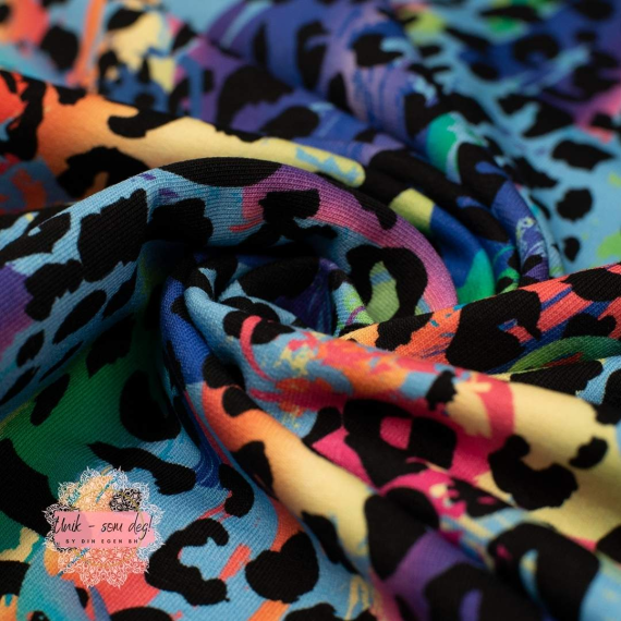 Mønstret french terry bomull - Leopard blåtoner