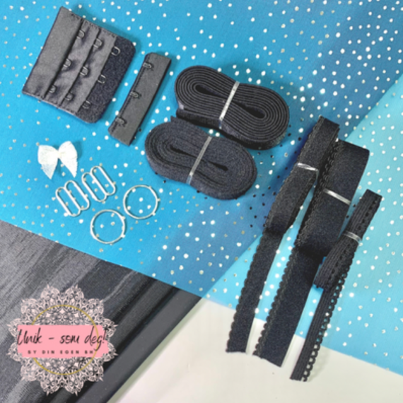 BH sett sort tricot med turkis glitter mesh | Sy din egen bh