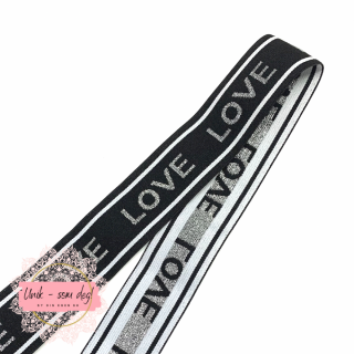 Linnings strikk 40mm LOVE | sort og sølv